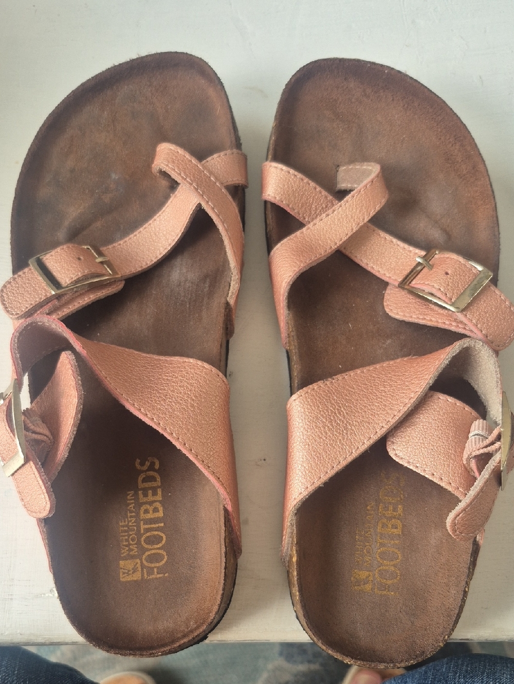 White Mountain Rose Gold Leather Footbed Sandals